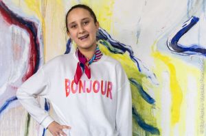 Bonjour sweater met opdruk ecru/fusc